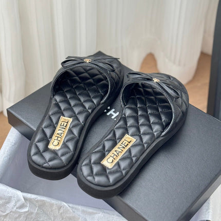 Double C  New Butterfly Button Slippers Black Lambskin
