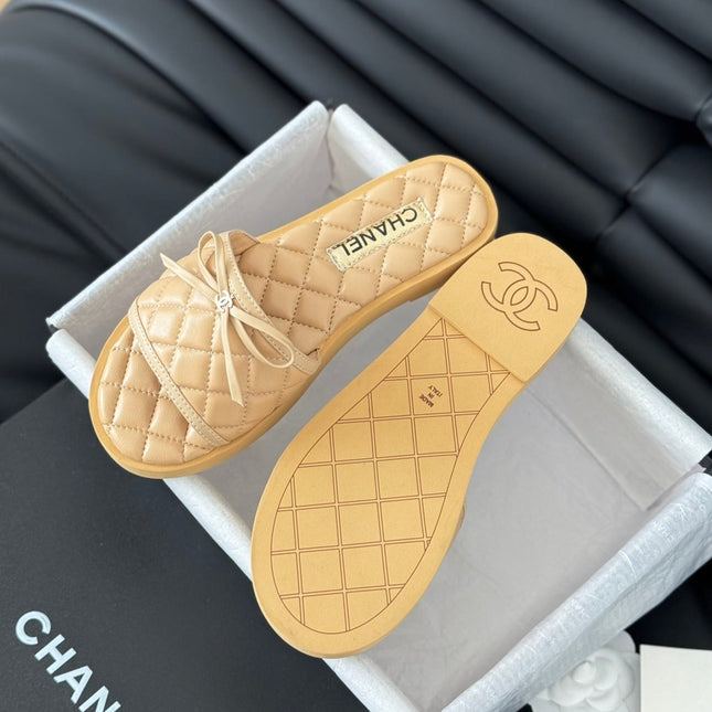 Double C  New Butterfly Button Slippers Yellow Cream Lambskin
