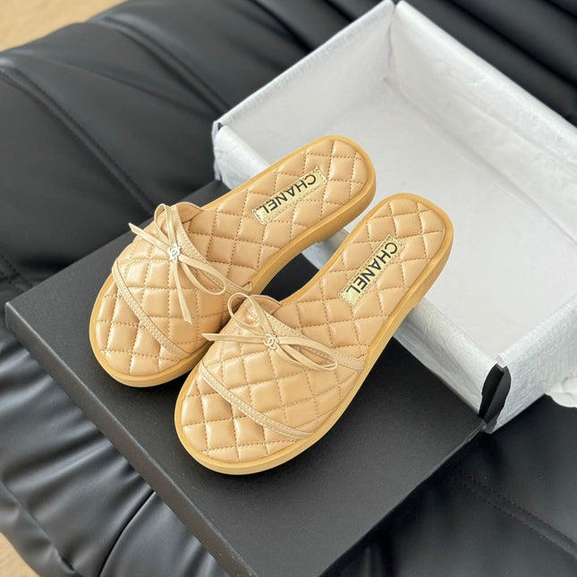Double C  New Butterfly Button Slippers Yellow Cream Lambskin