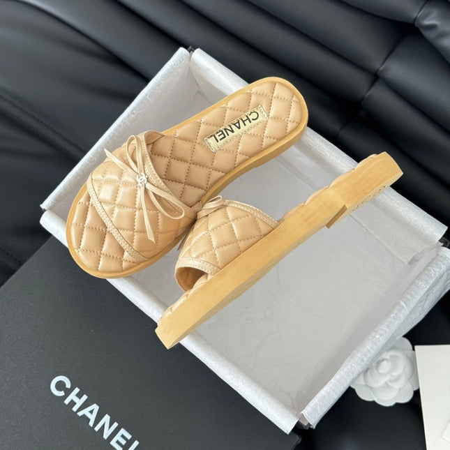 Double C  New Butterfly Button Slippers Yellow Cream Lambskin
