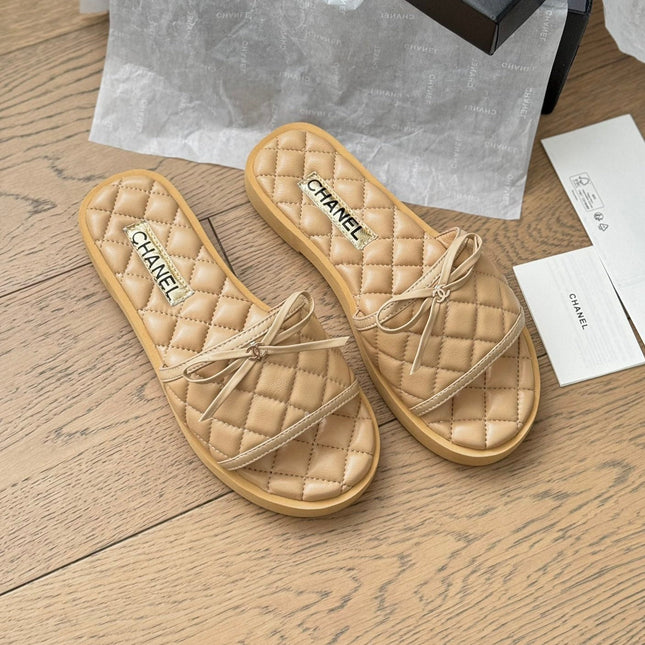Double C  New Butterfly Button Slippers Yellow Cream Lambskin
