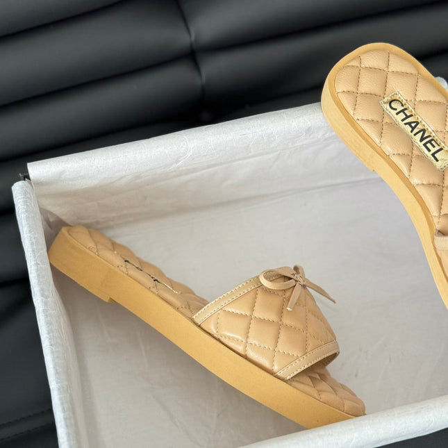 Double C  New Butterfly Button Slippers Yellow Cream Lambskin