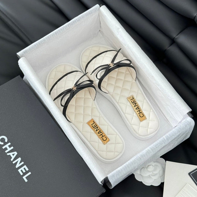 Double C  New Butterfly Button Slippers White Lambskin