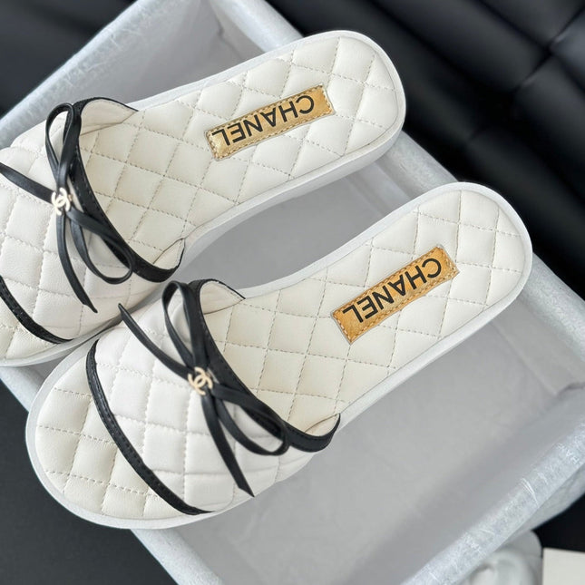 Double C  New Butterfly Button Slippers White Lambskin