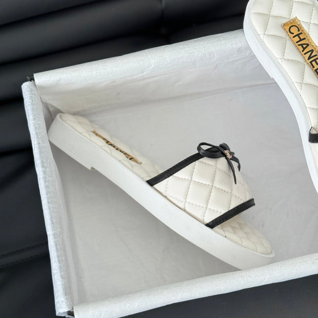 Double C  New Butterfly Button Slippers White Lambskin