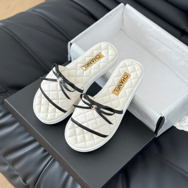 Double C  New Butterfly Button Slippers White Lambskin