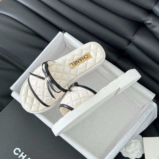 Double C  New Butterfly Button Slippers White Lambskin