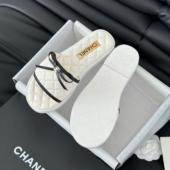 Double C  New Butterfly Button Slippers White Lambskin