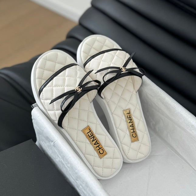 Double C  New Butterfly Button Slippers White Lambskin