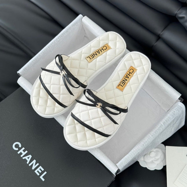 Double C  New Butterfly Button Slippers White Lambskin