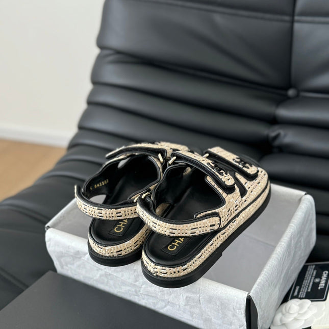Dad Sandals Sheepskin  Beige Black