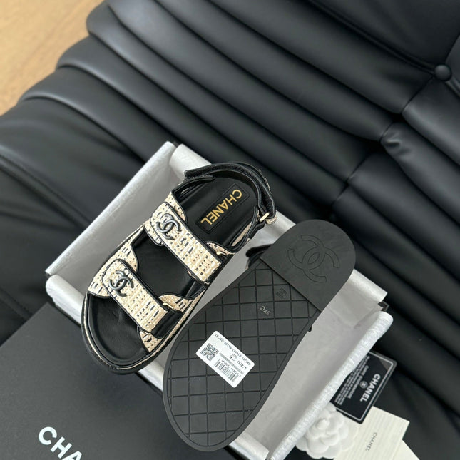 Dad Sandals Sheepskin  Beige Black