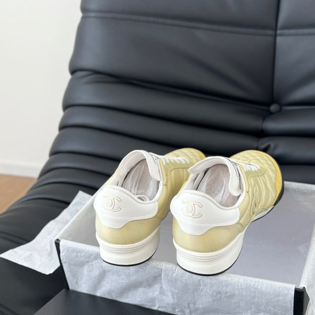 CC SNEAKER IN LIGHT YELLOW MIX WHITE EMBROIDERED LAMBSKIN