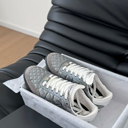 CC SNEAKER IN PEARL GREY MIX WHITE EMBROIDERED LAMBSKIN