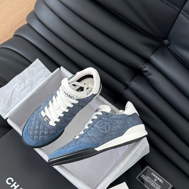 CC SNEAKER IN AEGEAN BLUE MIX WHITE EMBROIDERED LAMBSKIN