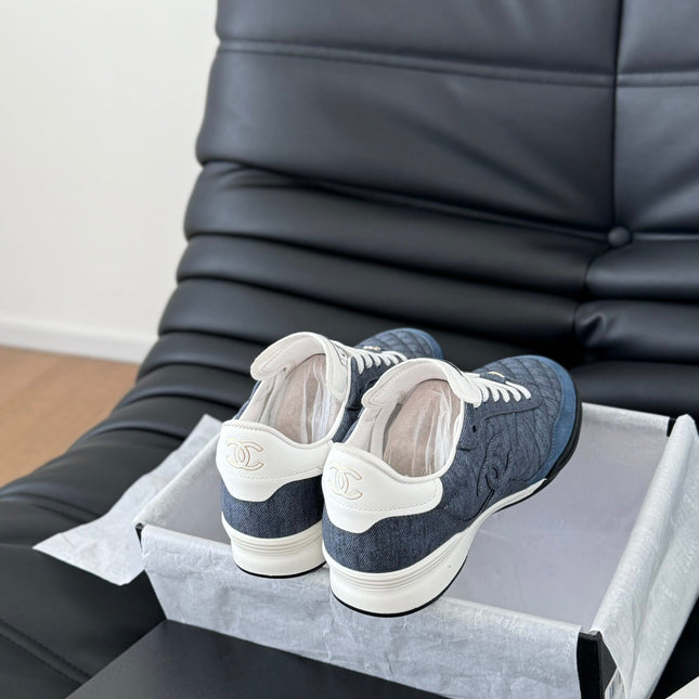 CC SNEAKER IN AEGEAN BLUE MIX WHITE EMBROIDERED LAMBSKIN