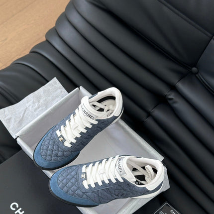 CC SNEAKER IN AEGEAN BLUE MIX WHITE EMBROIDERED LAMBSKIN