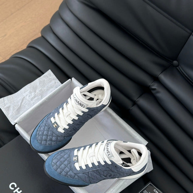 CC SNEAKER IN AEGEAN BLUE MIX WHITE EMBROIDERED LAMBSKIN