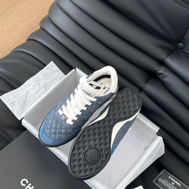 CC SNEAKER IN AEGEAN BLUE MIX WHITE EMBROIDERED LAMBSKIN