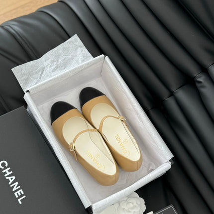 CC MARY JANE SHOES IN SEPIA BEIGE MIX BLACK LAMBSKIN WITH GOLD HARDWARE