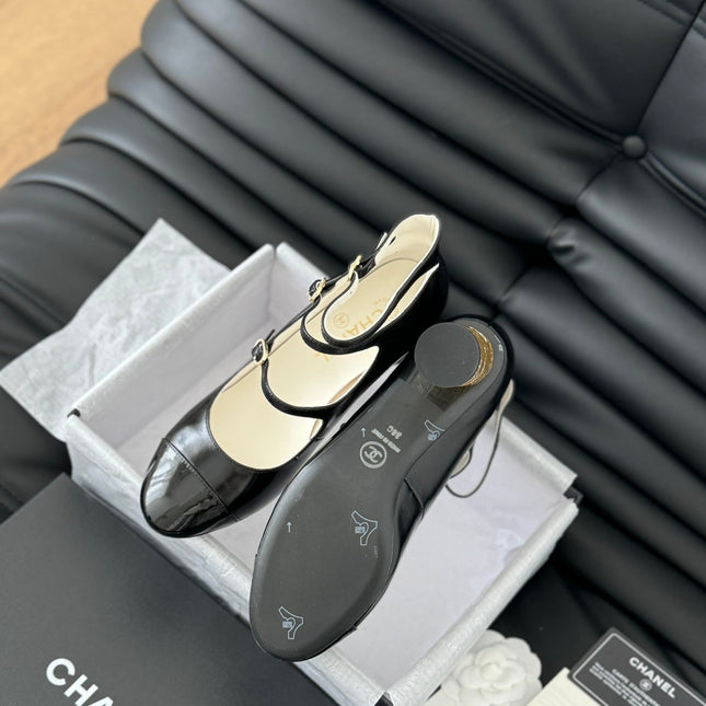 CC MARY JANE SHOES THREE STRAPS BLACK LAMBSKIN WITH GOLD HARDWARE