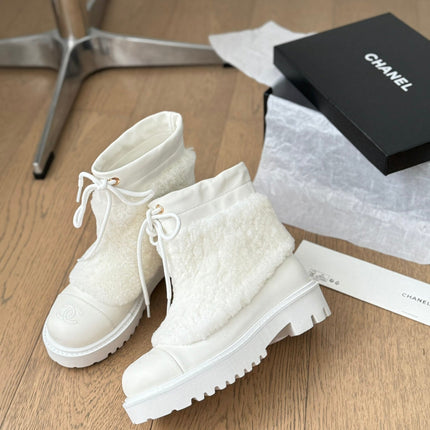 CC CHUNKY BOOTS IN WHITE SMOOTH FLEECE AND CALFSKIN