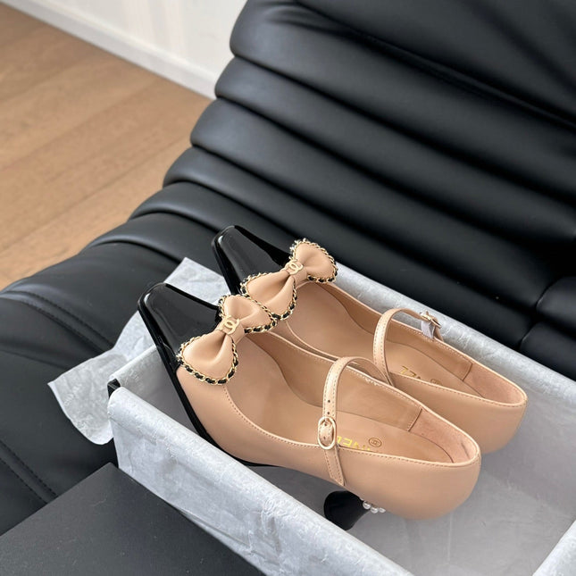 CC POINTED TOE HIGH HEELS IN SEPIA BEIGE MIX BLACK LAMBSKIN GOLD HARDWARE