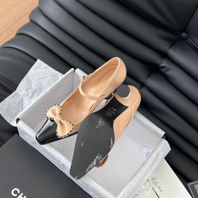 CC POINTED TOE HIGH HEELS IN SEPIA BEIGE MIX BLACK LAMBSKIN GOLD HARDWARE