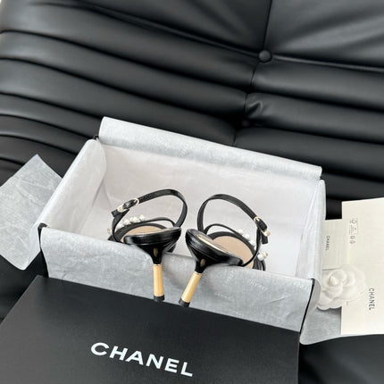 PEARL SANDAL IN BLACK AND GOLD LAMBSKIN 75 MM