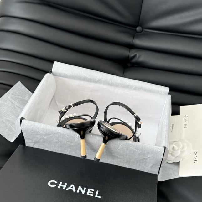 PEARL SANDAL IN BLACK AND GOLD LAMBSKIN 75 MM