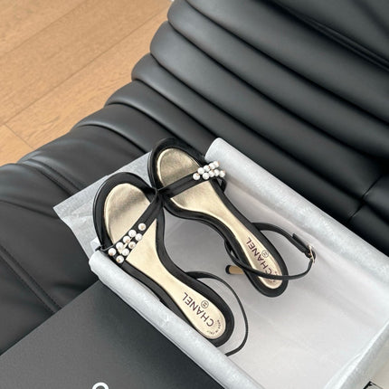 PEARL SANDAL IN BLACK AND GOLD LAMBSKIN 75 MM