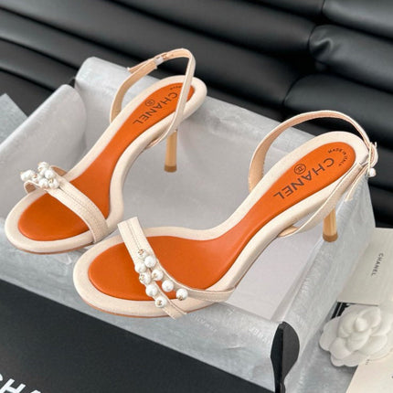 PEARL SANDAL IN WHITE AND VIVID ORANGE LAMBSKIN 75 MM