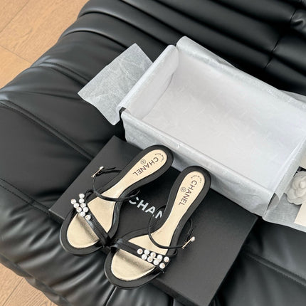 PEARL SANDAL IN BLACK AND GOLD LAMBSKIN 35 MM