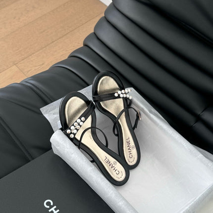 PEARL SANDAL IN BLACK AND GOLD LAMBSKIN 35 MM