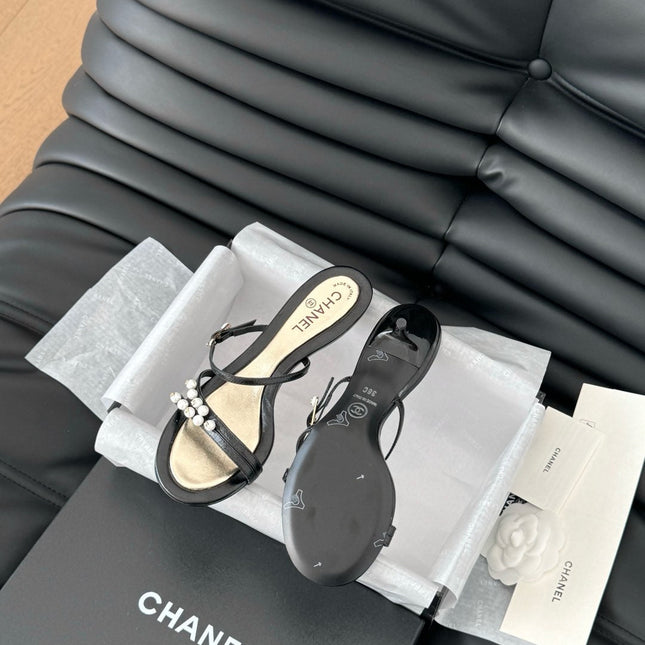 PEARL SANDAL IN BLACK AND GOLD LAMBSKIN 35 MM