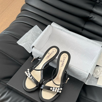 PEARL SANDAL IN BLACK AND GOLD LAMBSKIN 35 MM