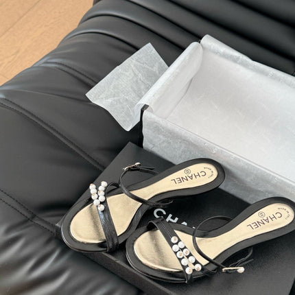 PEARL SANDAL IN BLACK AND GOLD LAMBSKIN 35 MM