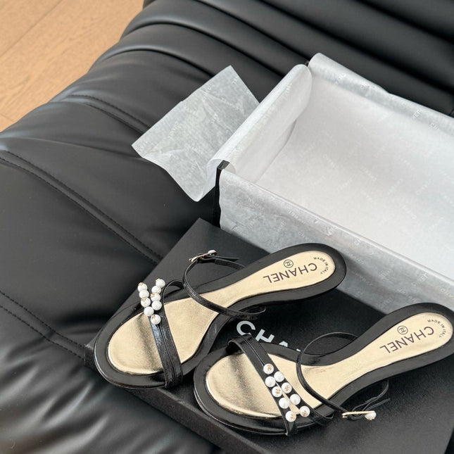 PEARL SANDAL IN BLACK AND GOLD LAMBSKIN 35 MM