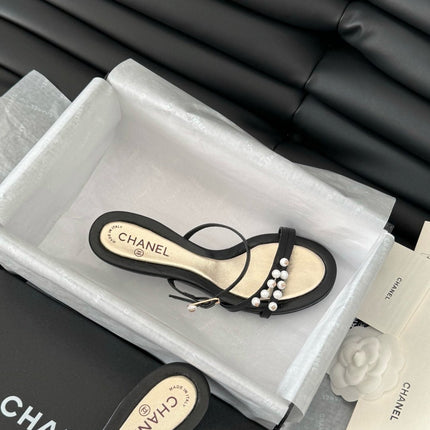 PEARL SANDAL IN BLACK AND GOLD LAMBSKIN 35 MM