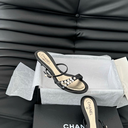 PEARL SANDAL IN BLACK AND GOLD LAMBSKIN 35 MM