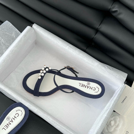 PEARL SANDAL IN BLUE DENIM AND WHITE LAMBSKIN 35 MM