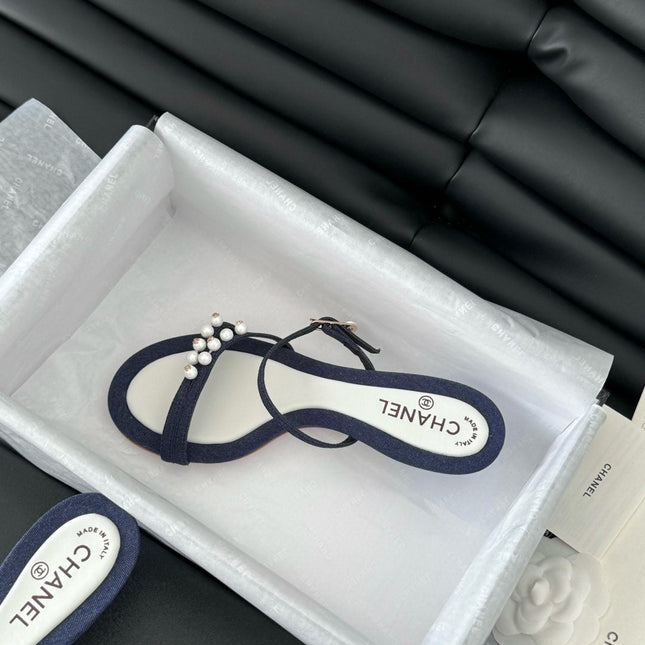 PEARL SANDAL IN BLUE DENIM AND WHITE LAMBSKIN 35 MM
