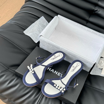 PEARL SANDAL IN BLUE DENIM AND WHITE LAMBSKIN 35 MM