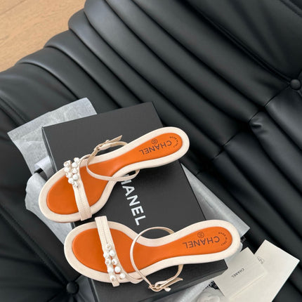 PEARL SANDAL IN BEIGE AND ORANGE LAMBSKIN 35 MM