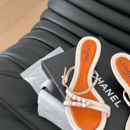 PEARL SANDAL IN BEIGE AND ORANGE LAMBSKIN 35 MM