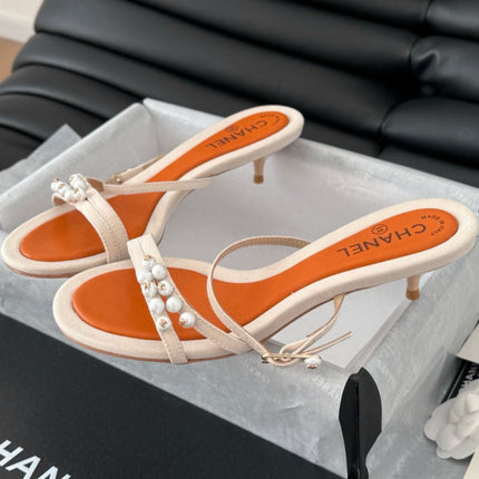 PEARL SANDAL IN BEIGE AND ORANGE LAMBSKIN 35 MM