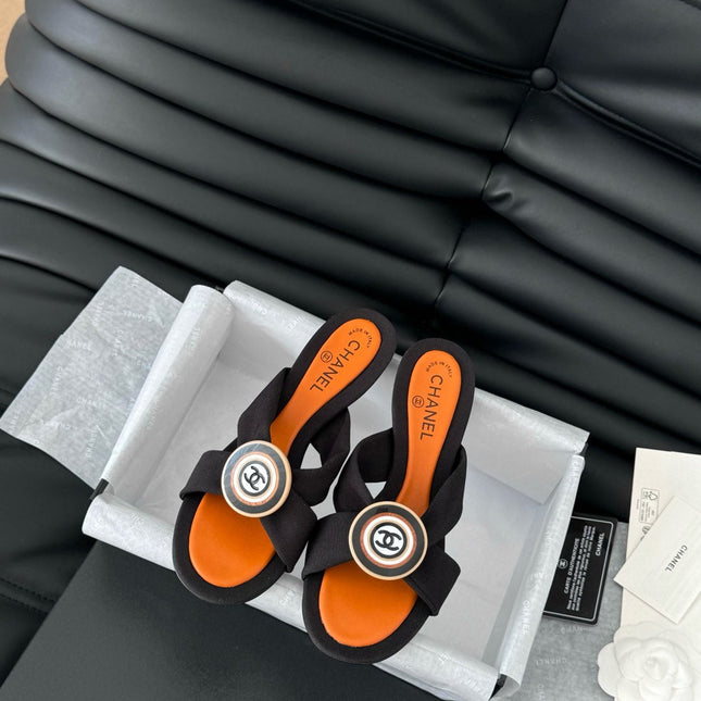 BLACK FABRIC CC SLIDE SANDALS