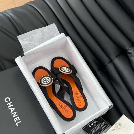 BLACK FABRIC CC SLIDE SANDALS