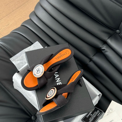 BLACK FABRIC CC SLIDE SANDALS