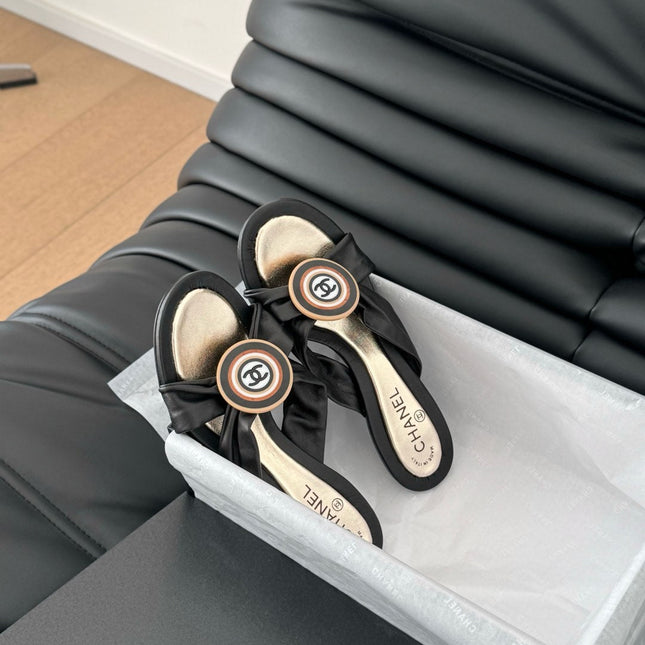 BLACK LAMBSKIN CC SLIDE SANDALS